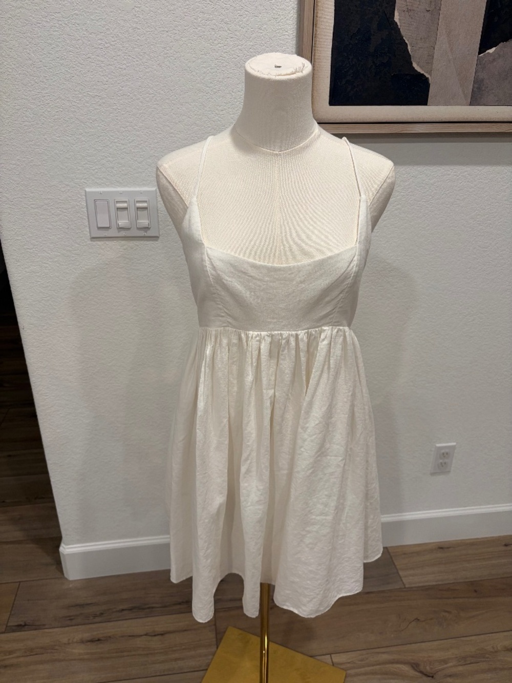 Tularosa white linen blend babydoll short dress size medium